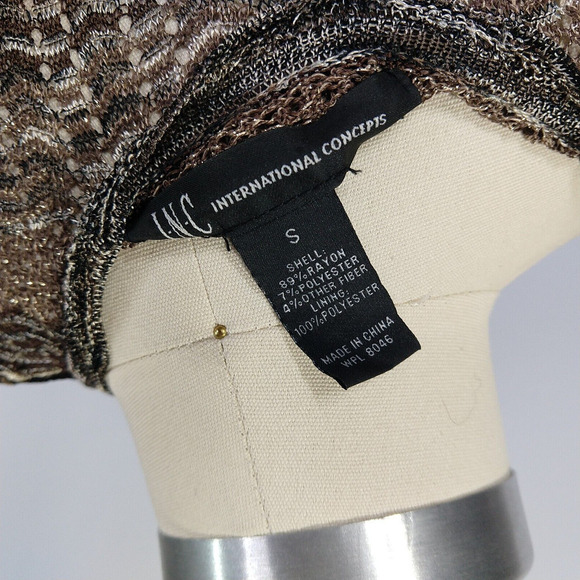 Vintage Y2K Knit Sweater Dress Size S Striped Metallic INC V Neck Brown Black - Picture 6 of 6